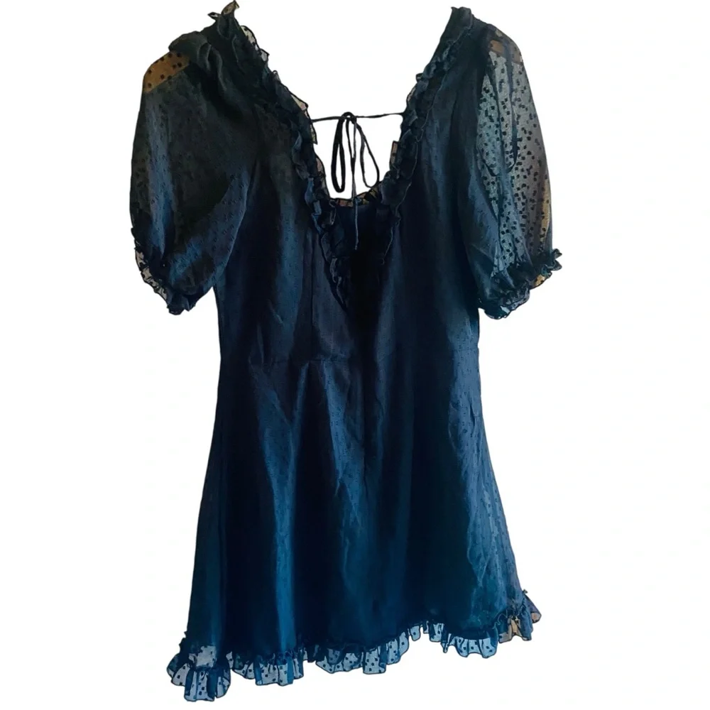 ANGEL BIBA Blue Peasant Style Mesh Ruffle Skirt Dress - Picture 2 of 6